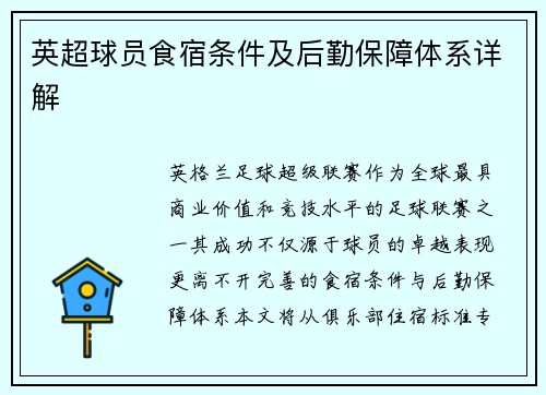 英超球员食宿条件及后勤保障体系详解